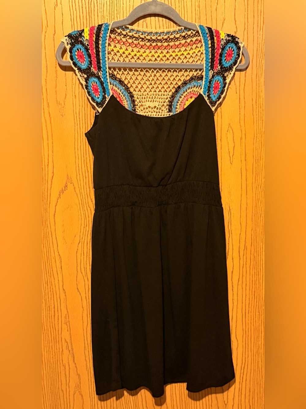 Boho Black Midi Dress beautiful crocheted work